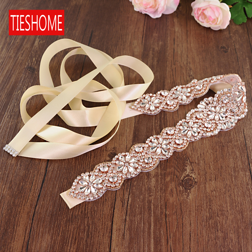 Elegant Rose Gold Bridal Sash with Rhinestones - Perfect Addition to Your Wedding Attire