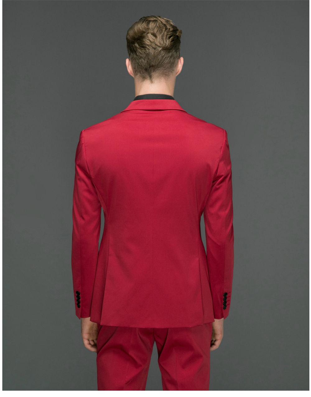 Bright Red Groom Wedding Wear Peaked Lapel Mens Pants Suits Double Breasted Best Men Banquet Jacket 2 Pieces