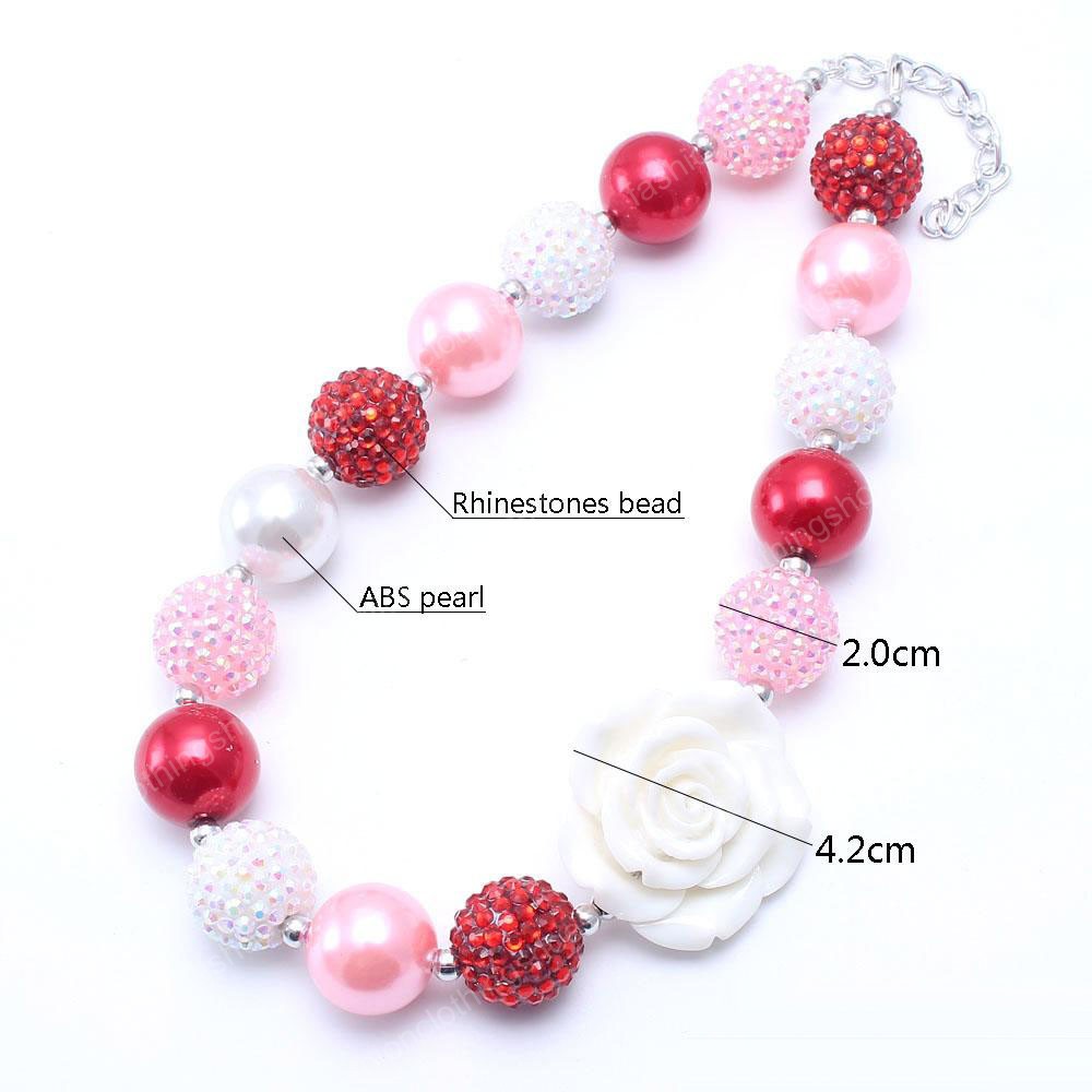 Pink Red Color Design Necklace&Bracelet Headband 3PCS Jewelry Set Rose Flower Toddlers Girls Bubblegum Baby Kids Chunky Necklace Jewelry Set