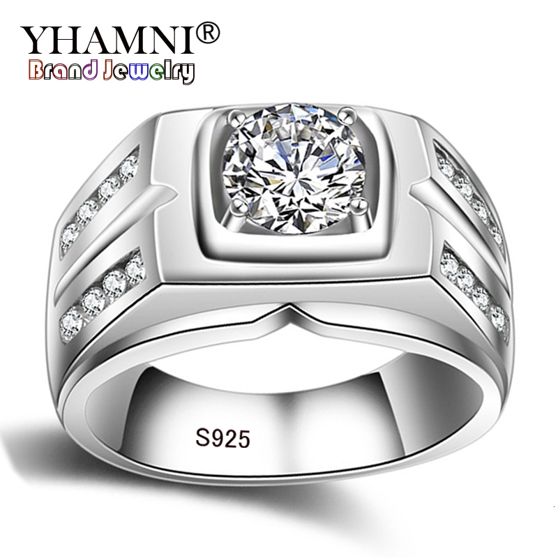 YHAMNI Original Solid 925 Silver Rings For Men Sona 1 Carat Diamant Engagement Rings Cubic Zirconia Wedding Rings Men Jewelry 04 D18111306