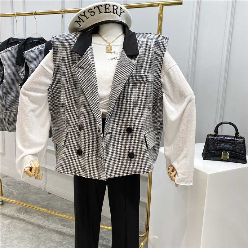 2020 Summer Womens Spell color Houndstooth Blazer Vest Loose Double breasted Casual Business Sleeveless Coat Chalecos para mujer, Black
2020 Summer Womens Spell color Houndstooth Blazer Vest Loose Double breasted Casual Business Sleeveless Coat Chalecos para mujer, Black