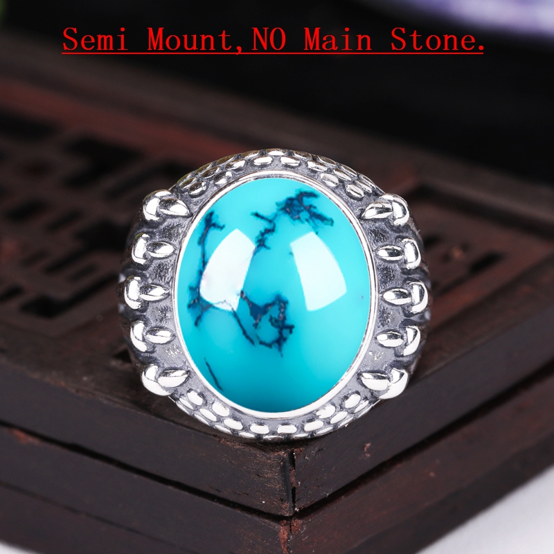 925 Sterling Silver Men Engagement Wedding Ring 12x15mm Oval Cabochon Semi Mount Ring fit Lapis Lauzli Turquoise Opal Amber Setting