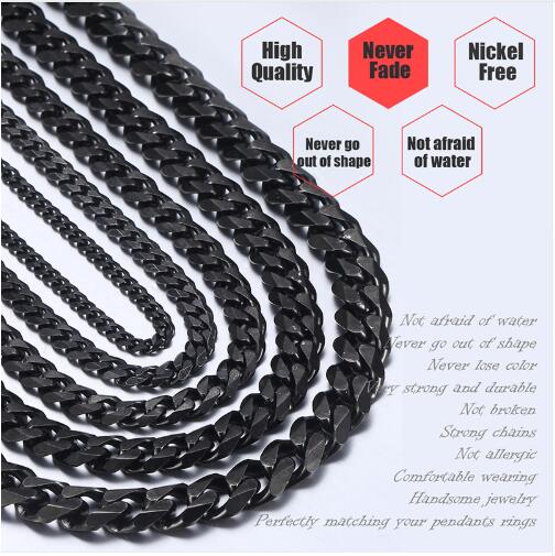 Stainless Steel Chains Necklace for Men Black Silver Gold Mens Necklaces Curb Cuban Davieslee Jewelry Gifts 3 5 7 9 11mm DLKNM0927