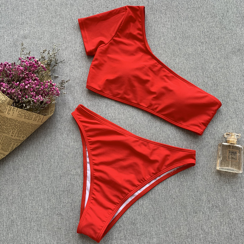 One Shoulder Solid Off Shoulder Top Bodycon Skinny Slim Sexy Women Beach Tankini Bikini Swimsuit Swimwear Lingerie Bat