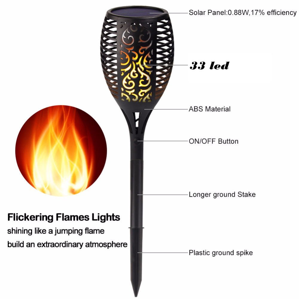 Solar 33LEDs Lawn Dancing flame Torch Lights radar led Tiki lamp indoor outdoor street camps wall Flame Lamp Flickering bulb dan