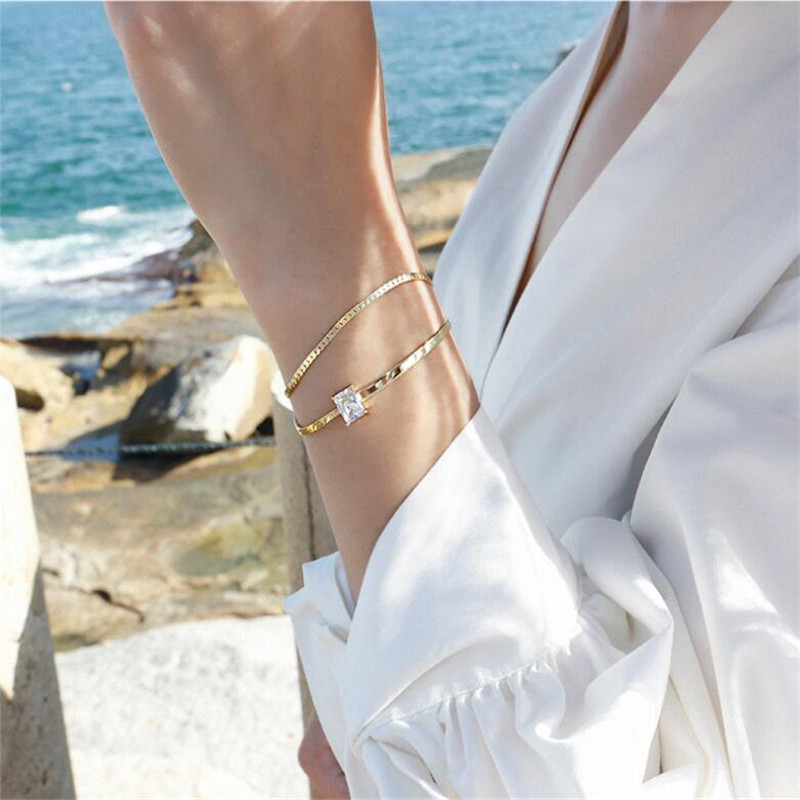 925 Sterling Silver 6MM Square Zircon Bracelets New Fashion Wild Layered Bracelet Student Female Silver Jewelry