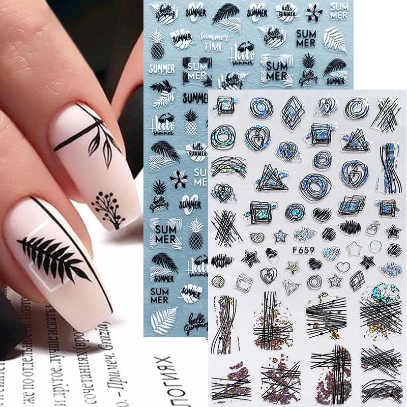 4pcs Summer Nail Art Stickers Holographics Laser Leaves Geometric 3D Adhesive Slider Nail Decoration Gold Black White Foil Set, 02
4pcs Summer Nail Art Stickers Holographics Laser Leaves Geometric 3D Adhesive Slider Nail Decoration Gold Black White Foil Set, 02