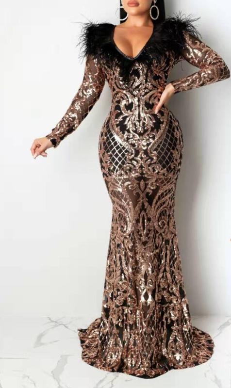 Elegant Long Dress Fashion Shining Ngiht CLub Women Banquet Wedding Faether Long SLeeve Evening Party Dress Sexy, Black
Elegant Long Dress Fashion Shining Ngiht CLub Women Banquet Wedding Faether Long SLeeve Evening Party Dress Sexy, Black