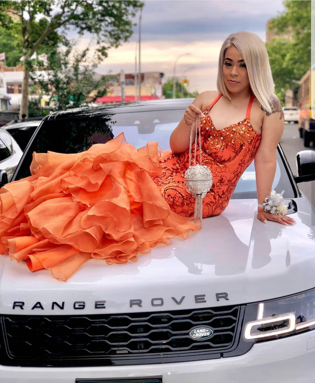 Orange Black Girl Mermaid Prom Dresses Long Beaded Halter Neck Plus Size Evening Gowns Sequined Floor Length Tiered Lace Formal Dress