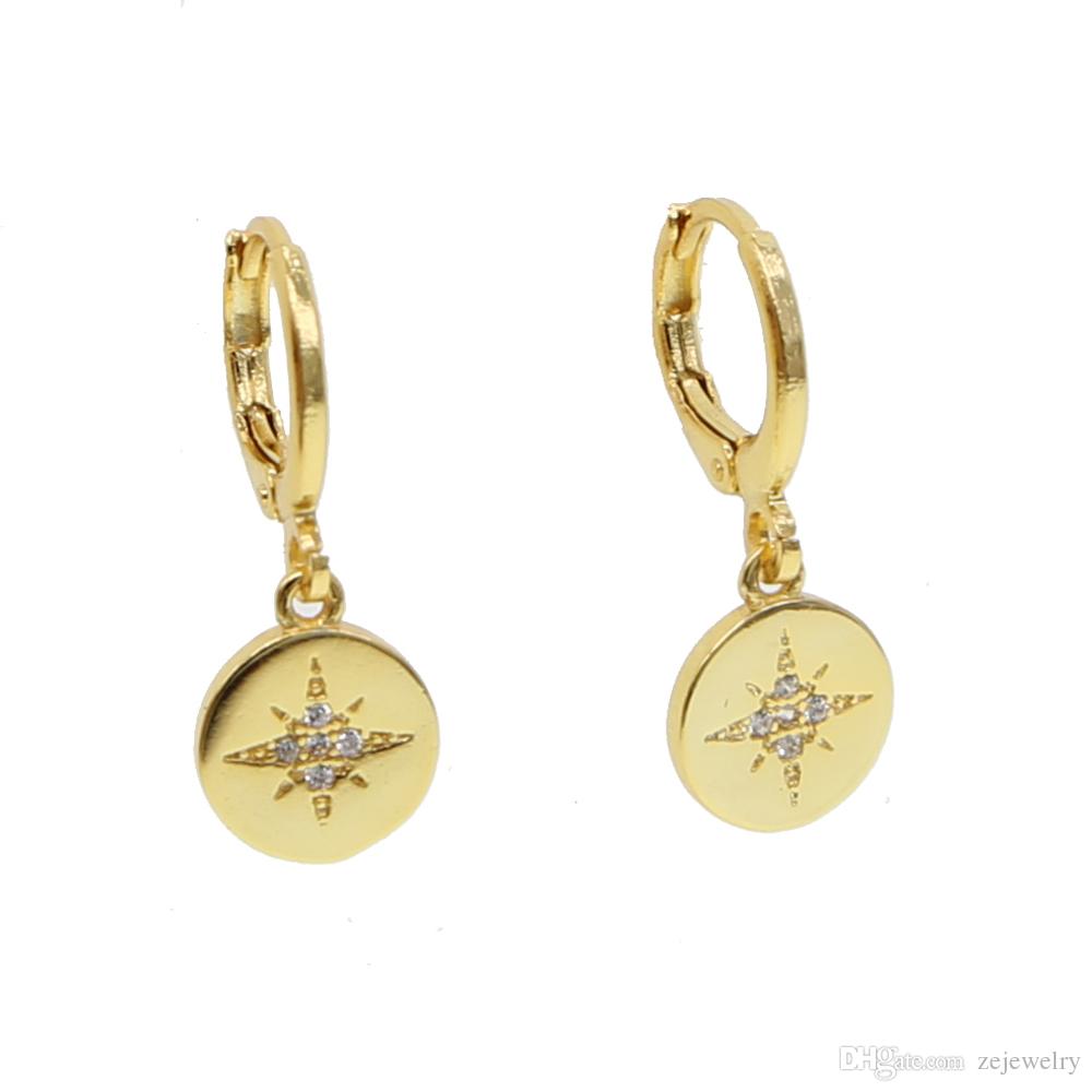 2018 Geometric dangling coin earring gold color engrave north star elegance cute girl women gift for Christmasv