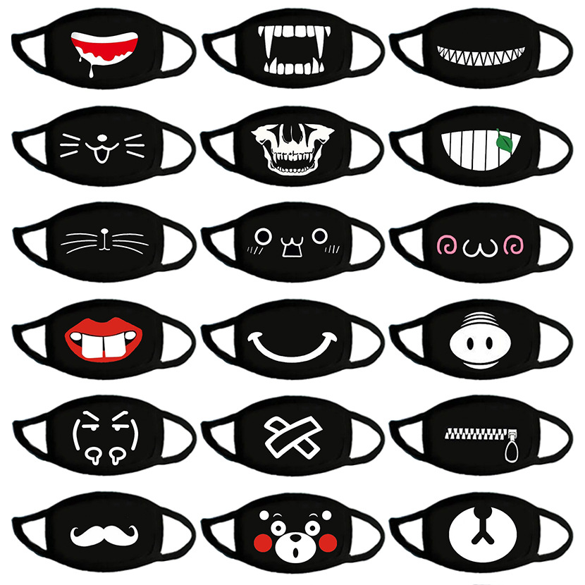 In Stock Cartoon Lovely Cotton Face Masks Washable Teeth Pattern Cute Protective Mouth Cover Warm Anti Dust Proof Respirator Mask