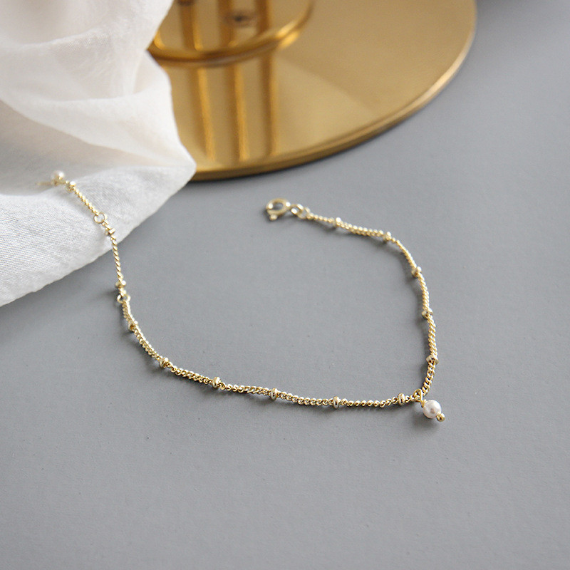 New Fashion Simple Pearl Charms Bracelets For Students 100% 925 Sterling Silver Crystal Pearl Chain Bracelet