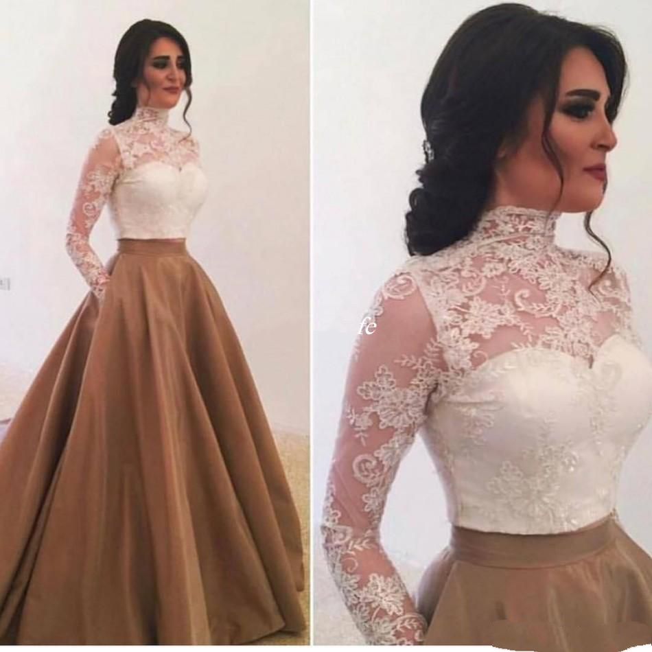 Elegant High Neck Long Sleeve Evening Dresses with Pockets Saudi Arabia Lace Appliques Prom Gowns Special Occasion Dress 2020, Customize
Elegant High Neck Long Sleeve Evening Dresses with Pockets Saudi Arabia Lace Appliques Prom Gowns Special Occasion Dress 2020, Customize