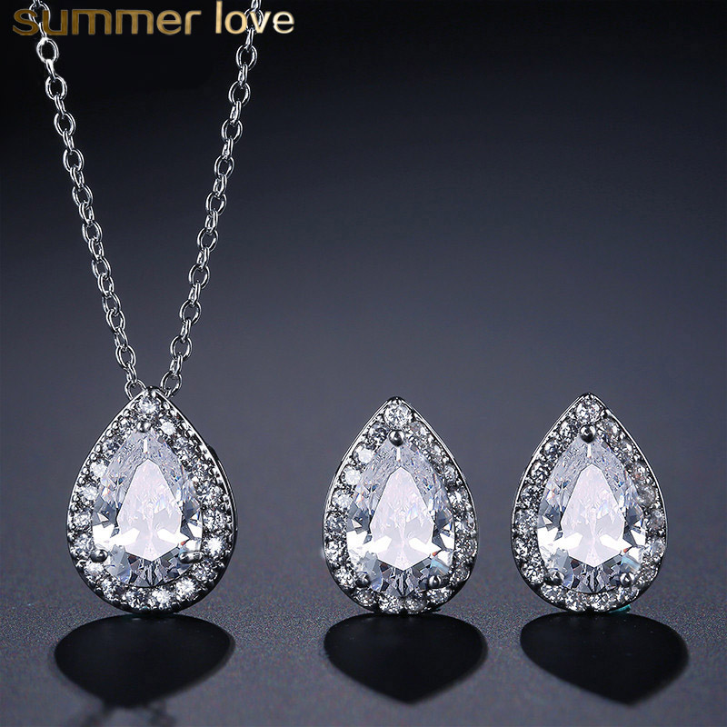 Elegant Zircon Water Drop Earrings Necklace Bridal Jewelry Set Top Quality Cubic Zircon Necklace and Earrings Jewellery Set for Women Girls, Customize 
Elegant Zircon Water Drop Earrings Necklace Bridal Jewelry Set Top Quality Cubic Zircon Necklace and Earrings Jewellery Set for Women Girls, Customize