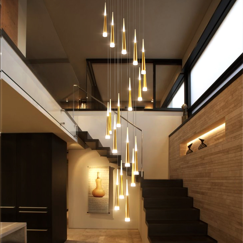 Modern Led staircae Chandelier Hanglamp Aluminum Conical long stair pendant lamp Suspension Luminaire Spiral Lustre for stair
Modern Led staircae Chandelier Hanglamp Aluminum Conical long stair pendant lamp Suspension Luminaire Spiral Lustre for stair