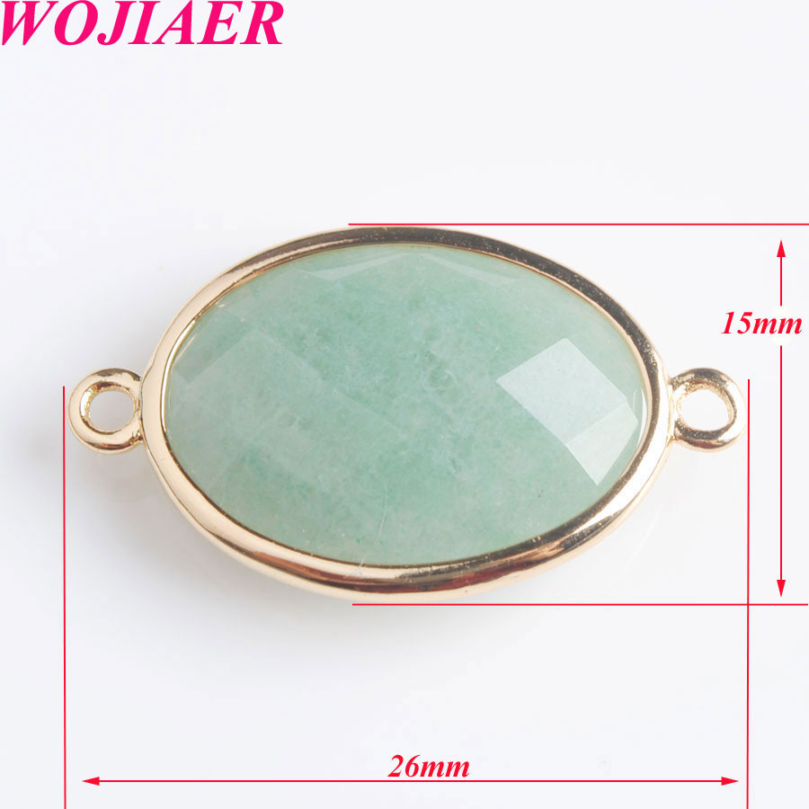 WOJIAER Oval Natural Facted Gem Stone Loose Beads Double Hole Pendant Connector for Female Necklaces Jewelry Making BZ903