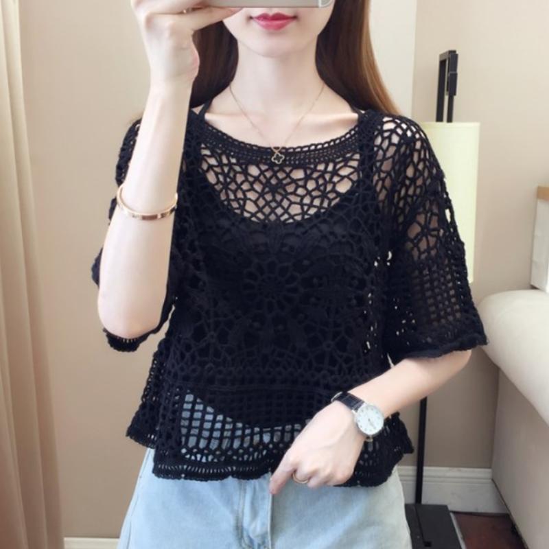 Summer Sweet Lace Shirt Women' Korean Style White O-Neck Short Sleeves Sexy Hollow Out Tee Top Elegant Blouse Beach Cover Top, Beige
Summer Sweet Lace Shirt Women' Korean Style White O-Neck Short Sleeves Sexy Hollow Out Tee Top Elegant Blouse Beach Cover Top, Beige