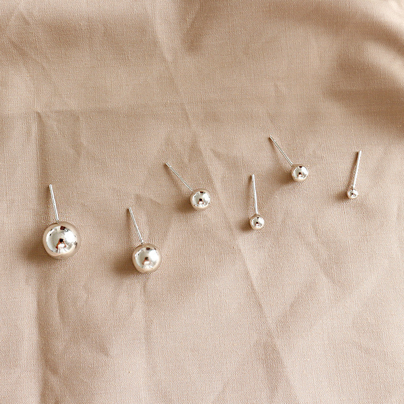 New Simple 925 Sterling Silver Round Ball Stud Earrings For Women Ear Piercing Jewelry Studs Earings Brincos Fine Jewelry
