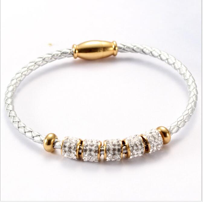 Korean fashion titanium steel leather female bracelet leather braided bracelet stainless steel magnet buckle bracelet WY1080