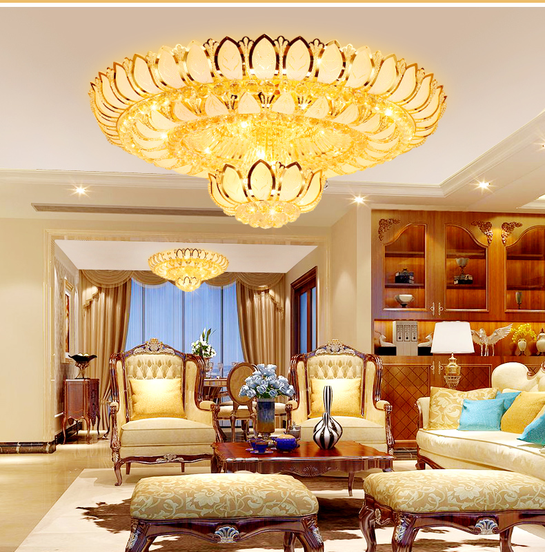 LED Modern Golden Crystal Ceiling Lights Fixture American chandeliers Lamps American Round Gold Lotus Flower Temple Home Indoor Lighting