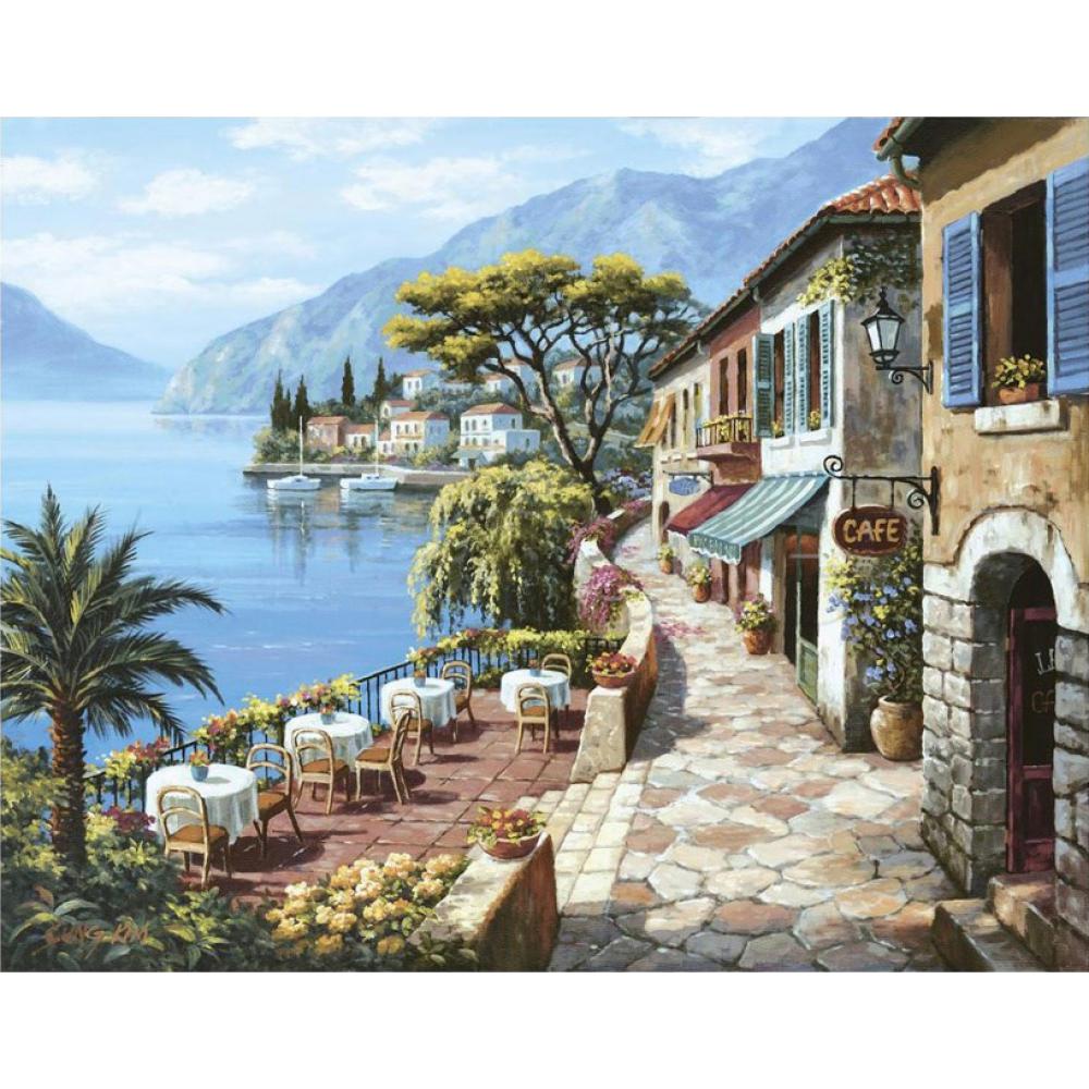 

Landscapes paintings Mediterranean Overlook Cafe hand painted canvas art oil painting High quality