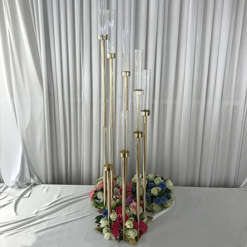 8 Heads Metal Candelabra Holders Acrylic Wedding Table Centerpieces Flower Stand Candle Holder Candelabrum For Home Decor XJ260305