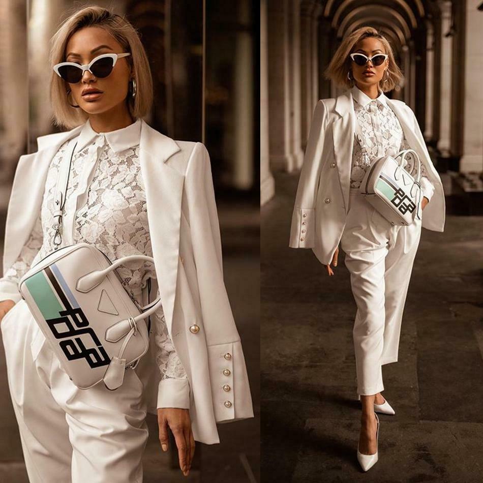 White Women's Pant Suits One Button Custom Made Mother's Dress Ladies Formal Office Evening Wear Tuxedos(Jacket+Pants)