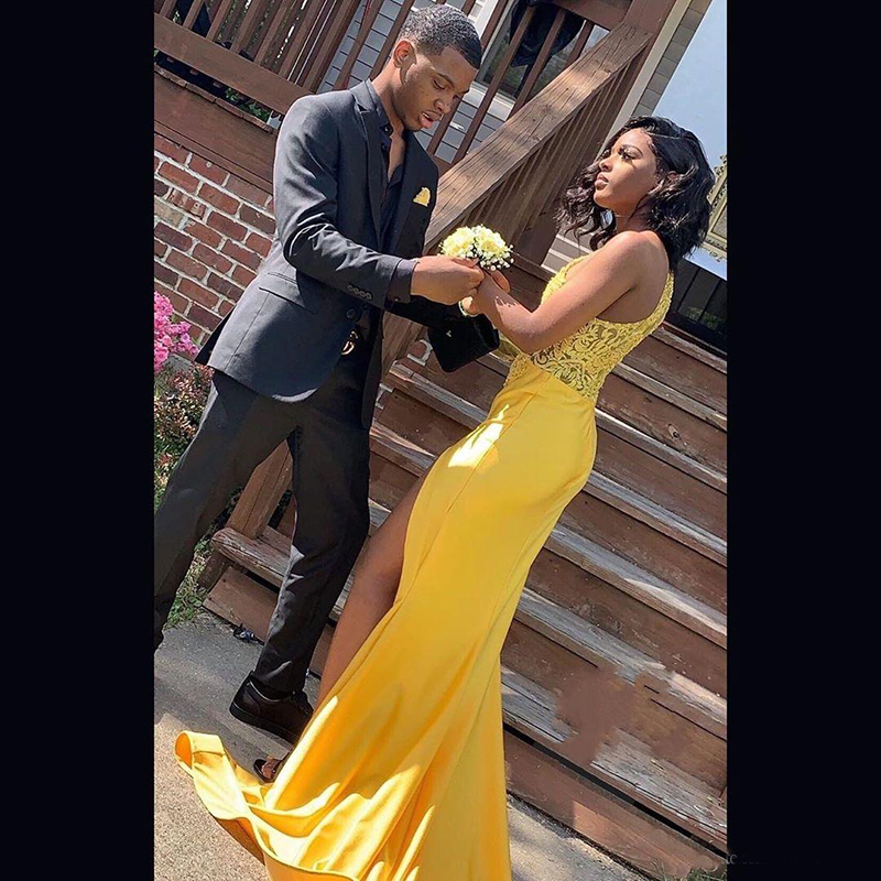 Yellow Black Girls Mermaid Prom Dress Plus Size One Shoulder Long Sleeve Prom Gowns Special Party Dresses Custom Made