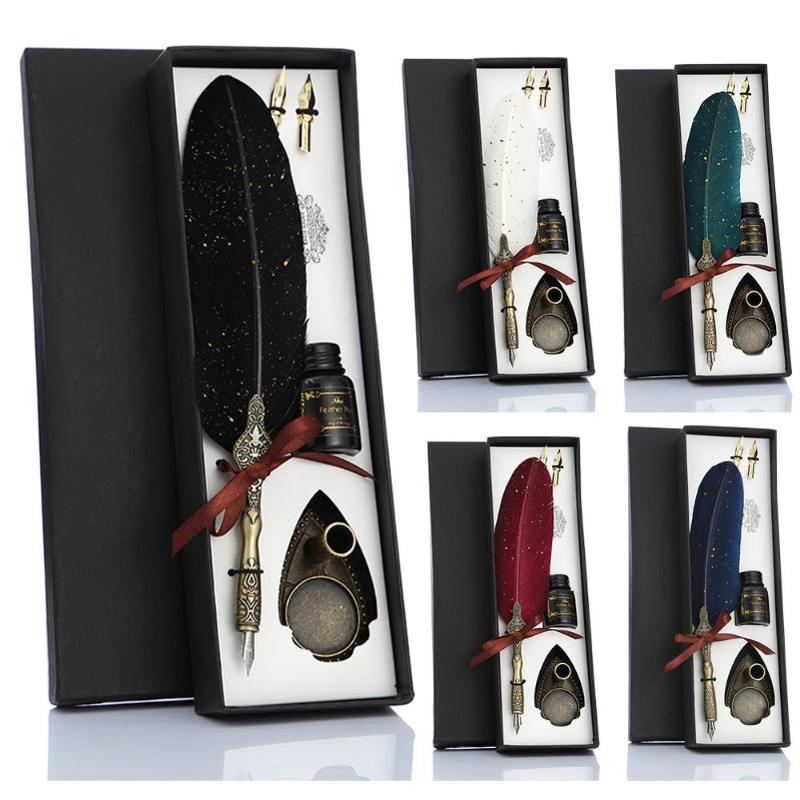 Vintage Calligraphy Feather Dip Pen Fashion Pen Handle 25 Nibs Writing Ink Set Quill Fountain Writing Set Gifts for Childs12394692