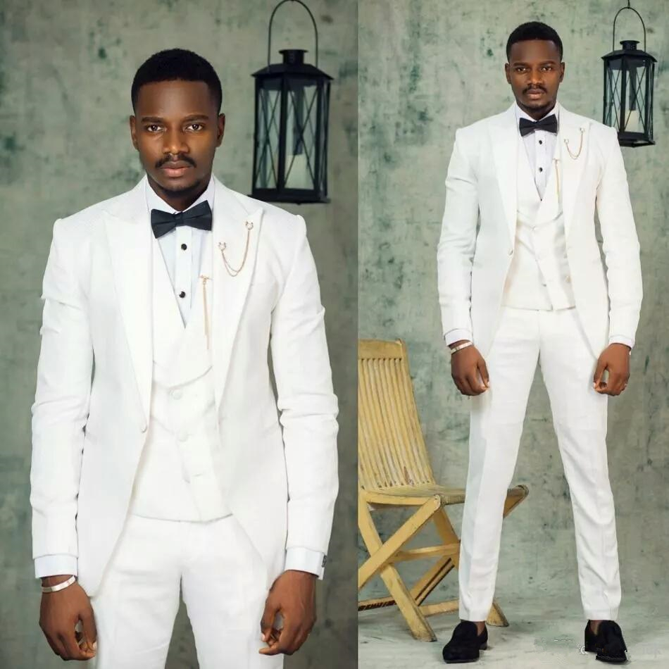 custom made white men suits groom wear wedding tuxedos blazer slim fit male jacket trousers vest menswear prom party jacketsvestspants