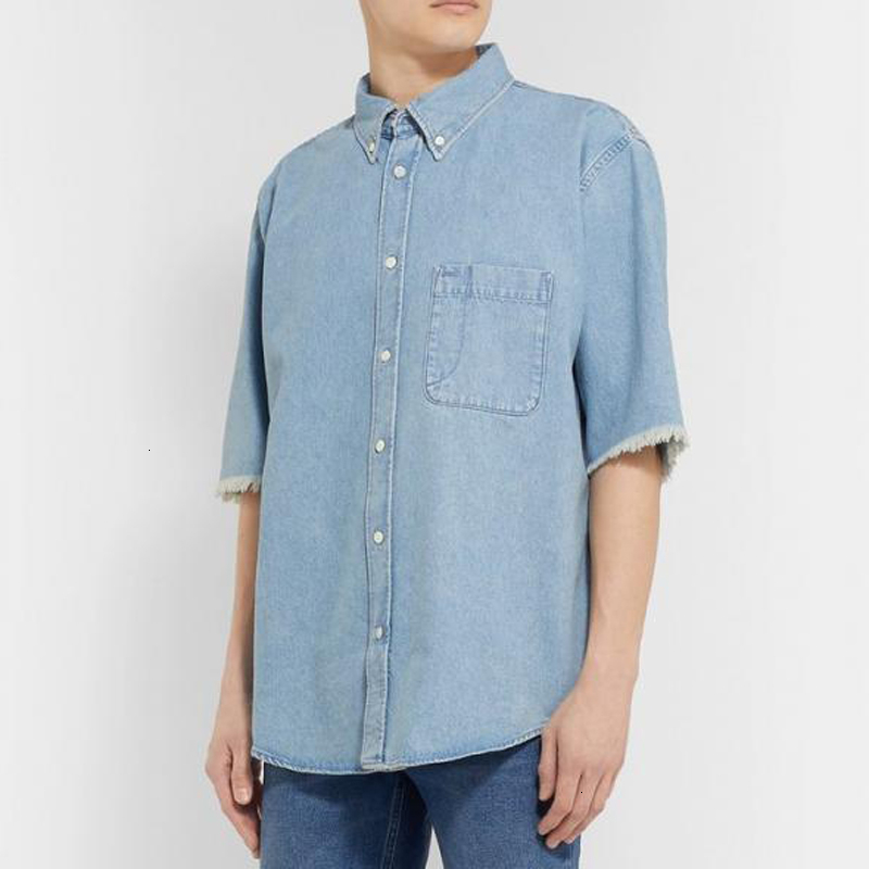 Fashion-Short Sleeved Shirt Back Letter Printing Blue T-shirt Fashion Tee Casual Street Shirts Men Women Couple Single Breasted HFHLCS022
