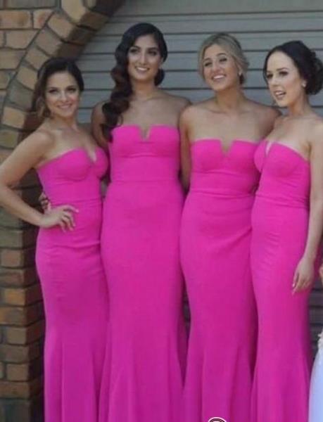 Chic Sleeveless Bridesmaid Dresses Fuchsia Mermaid Maid of Honor Gown Strapless Saudi Arabic Wedding Party Dress Plus Size