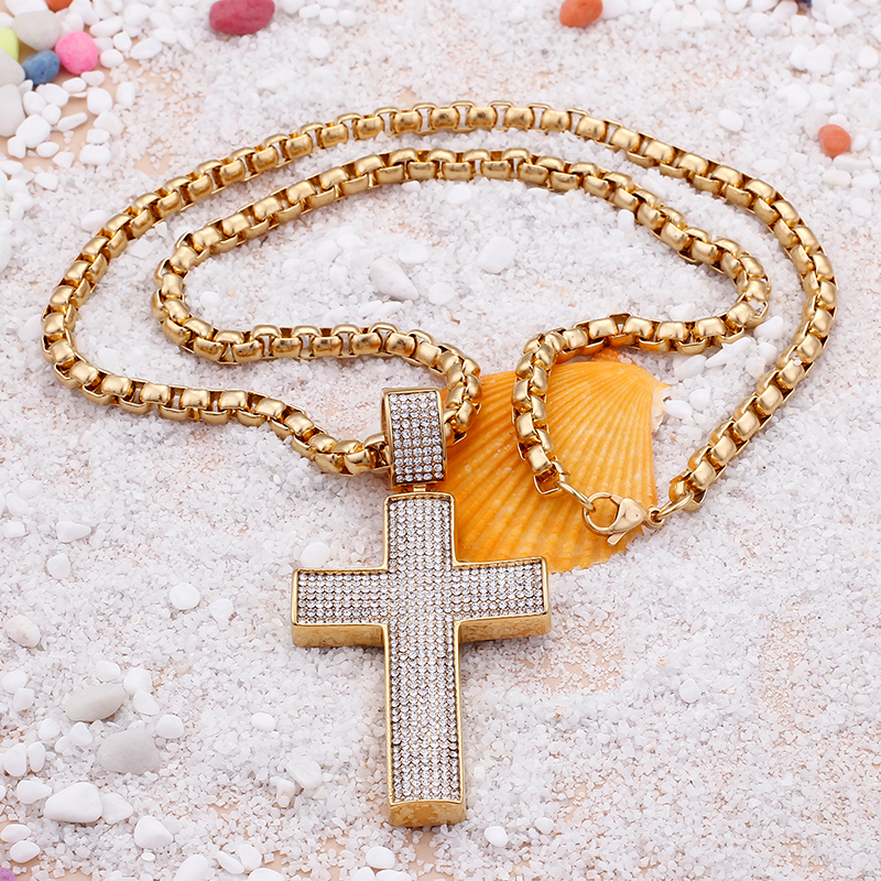 Cross Pendants Necklace Men Hip Hop Zircon 316L Stainless Steel Full Cubic Zirconia Setting 18K Gold Plated Jewelry