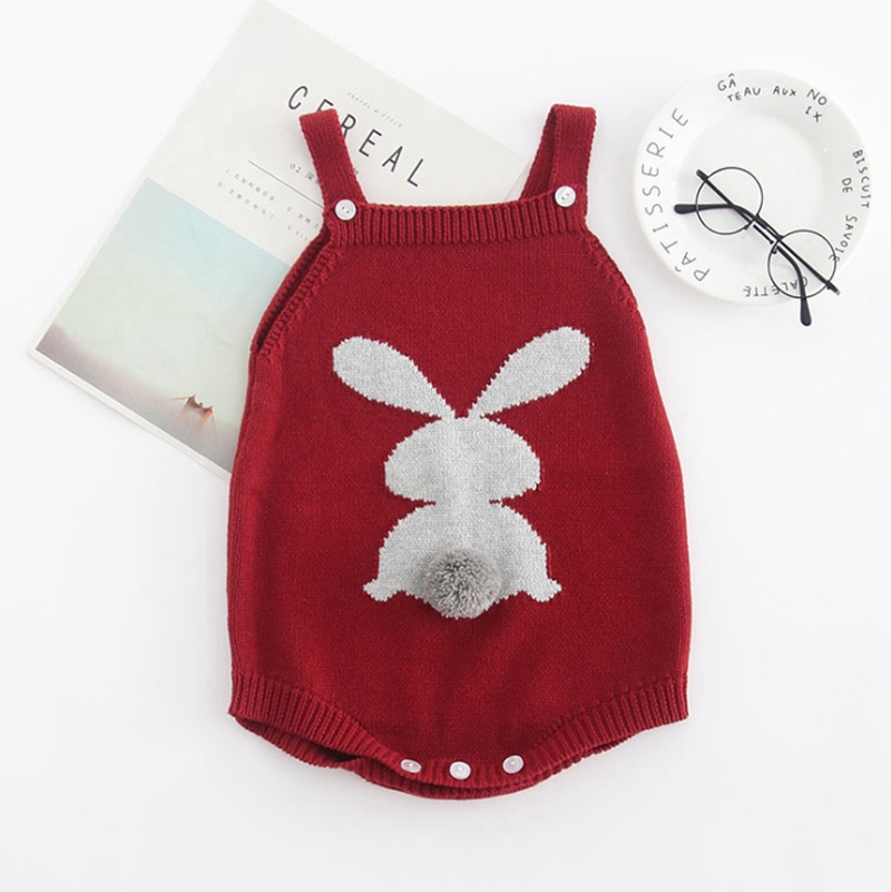 INS Baby Romper Rabbit Tail Infant Suspender Jumpsuits 100% Cotton Baby Girls Rompers Cute Newborn Clothes Kids Clothing 3 Colors DHW2039
