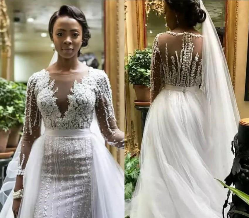 Mermaid Nigerian Long Sleeves Wedding Dresses 2019 South African Black Girls Garden Country Church Bride Bridal Gowns Custom Made Plus Size