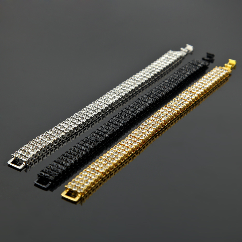 12mm 8" personalized Hip Hop Mens Bling Gold 3 Rows Tennis Chain Bracelet Iced Out Full Diamond Rapper Jewelry Gifts for Guys for Sale