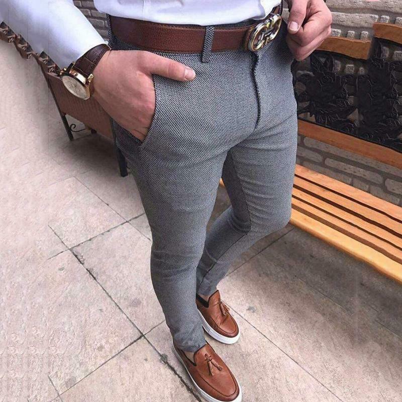Men Casual Pant Business Slim Fit Solid Zipper Business Long Elegant Pants Trousers with 4 Colors Asian Size