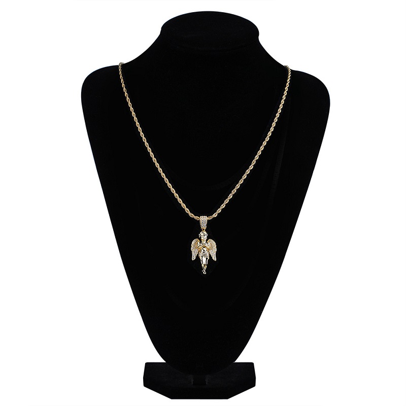 Mens Hip Hop 18k Gold Plated Necklace Iced Out Angle Pendant Fashion Necklaces Jewelry