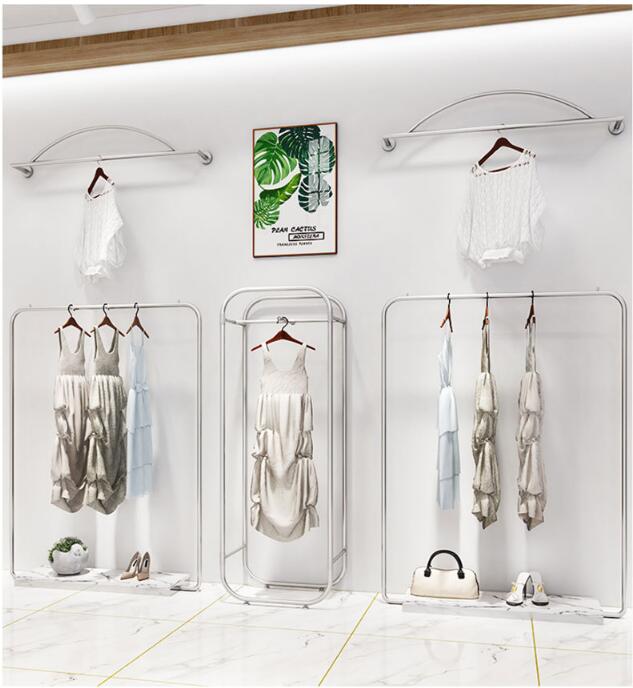 Silver floor hanger 5pcs/set Marble Show Racks Commercial Furniture Shopping Mall Double-row Parallel Bar Simple Wall Hanging Hat Rack