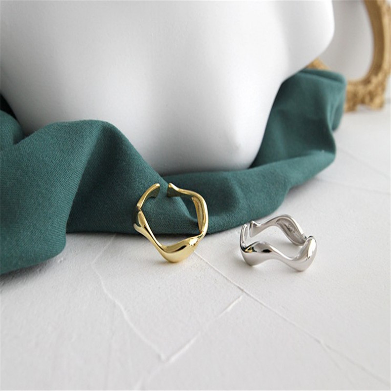 925 Sterling Silver Irregular Wavy Rings For Women Fine Jewelry Classic Geometric Concave Convex Open Statement Ring