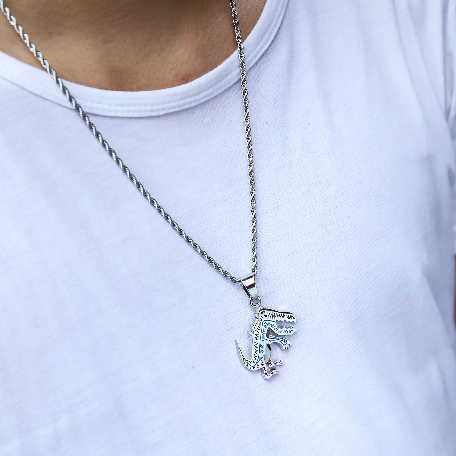 Fashion Hip Hop Mens Dinosaur Pendant Designer Necklace Jewelry Stainless Steel Chain 18k Gold Plated Necklaces For Men Women