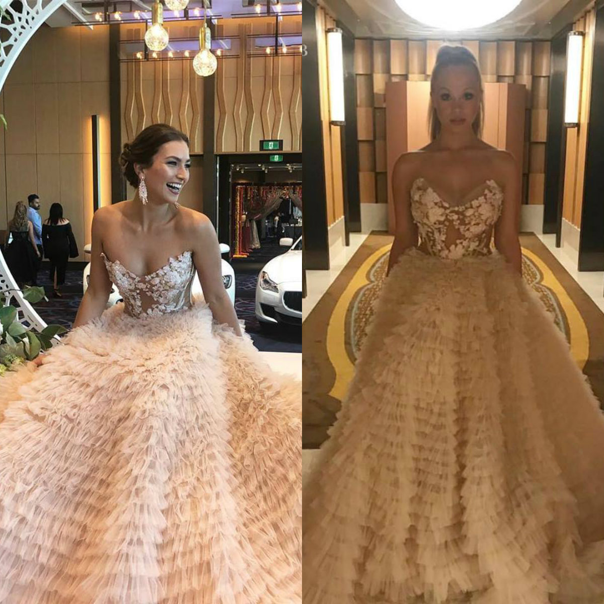Gorgeous A Line Prom Dresses Sweetheart Illusion Lace Tiered Skirts Puffy Tulle Evening Dress Cheap Bridal Gowns Custom Made