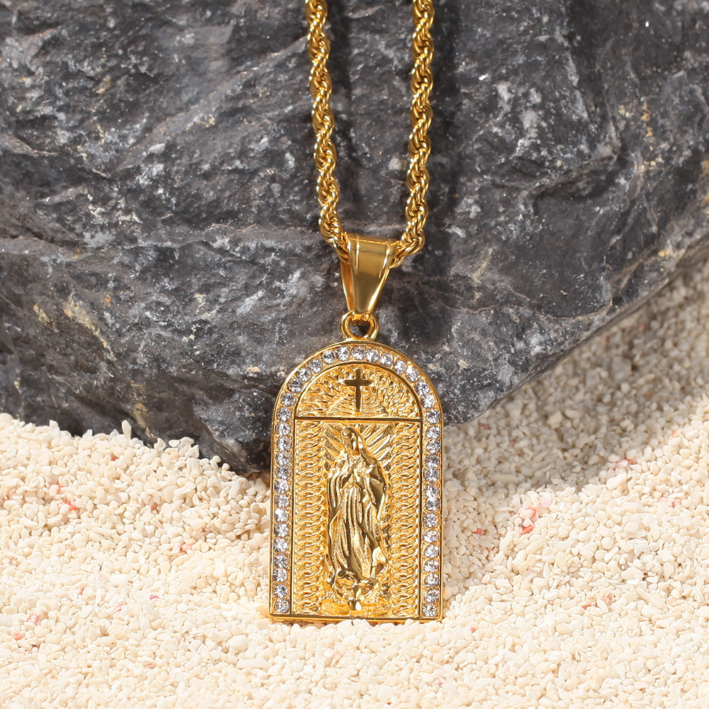 personalized Gold Hip Hop Bling Diamond Church Cross Virgin Mary Pendant Necklace Twist Chain for Men Women Bijoux Rapper Chains Jewelry