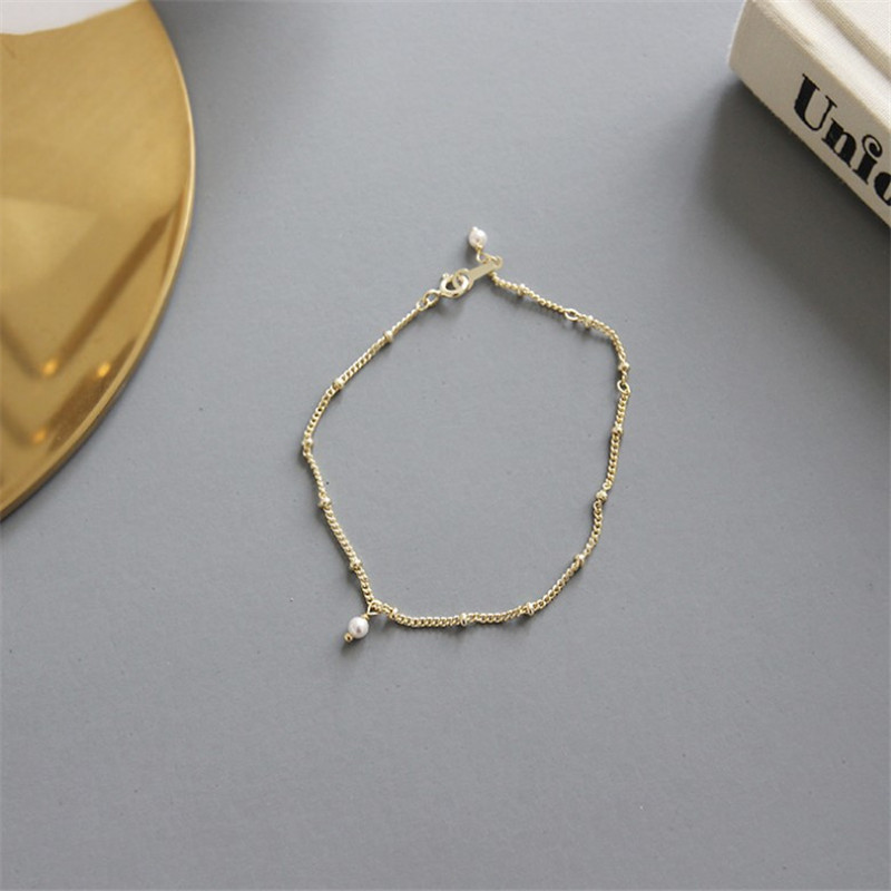 New Fashion Simple Pearl Charms Bracelets For Students 100% 925 Sterling Silver Crystal Pearl Chain Bracelet