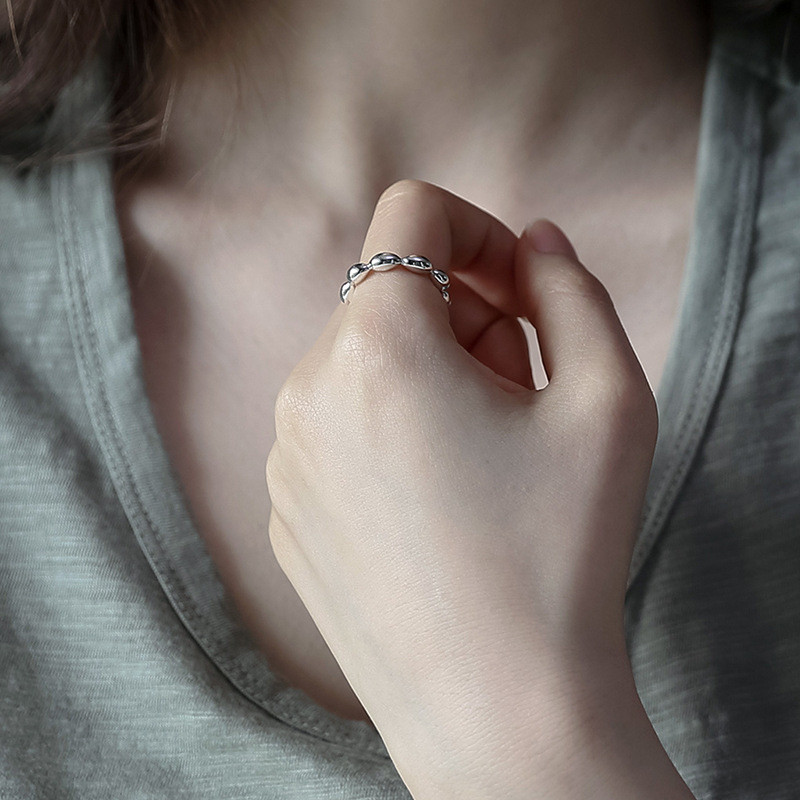 New Simple Open Rings For Women Fashion Wedding Band Authentic 925 Sterling Silver Multi Oval Beads Statement Ring