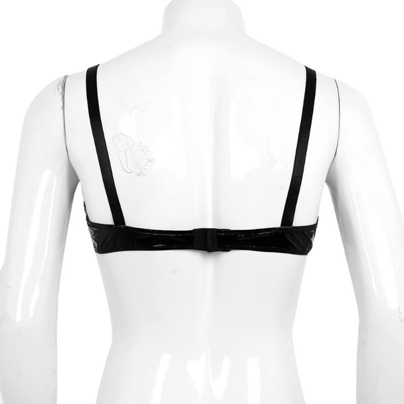 Bras Sexy Men Bra Top Mens Lingerie Sissy Bralette Bowknot Black Faux Leather Latex Lace Fetish Erotic Wetlook Underwear