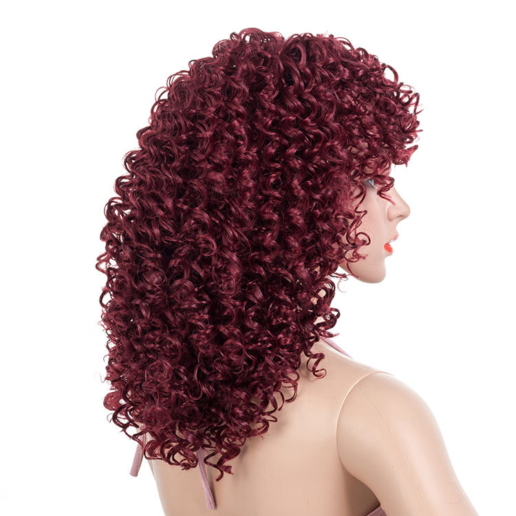 High Quality Cheap Fluffy Small curl Explosion Head #1B Burgundy Afro Synthetic Wigs for Black women