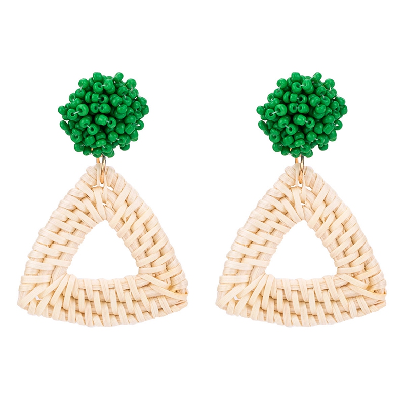 Handmade rattan woven square wool ball women's ladies earrings geometric metal plated earrings vintage jewelry jewelry