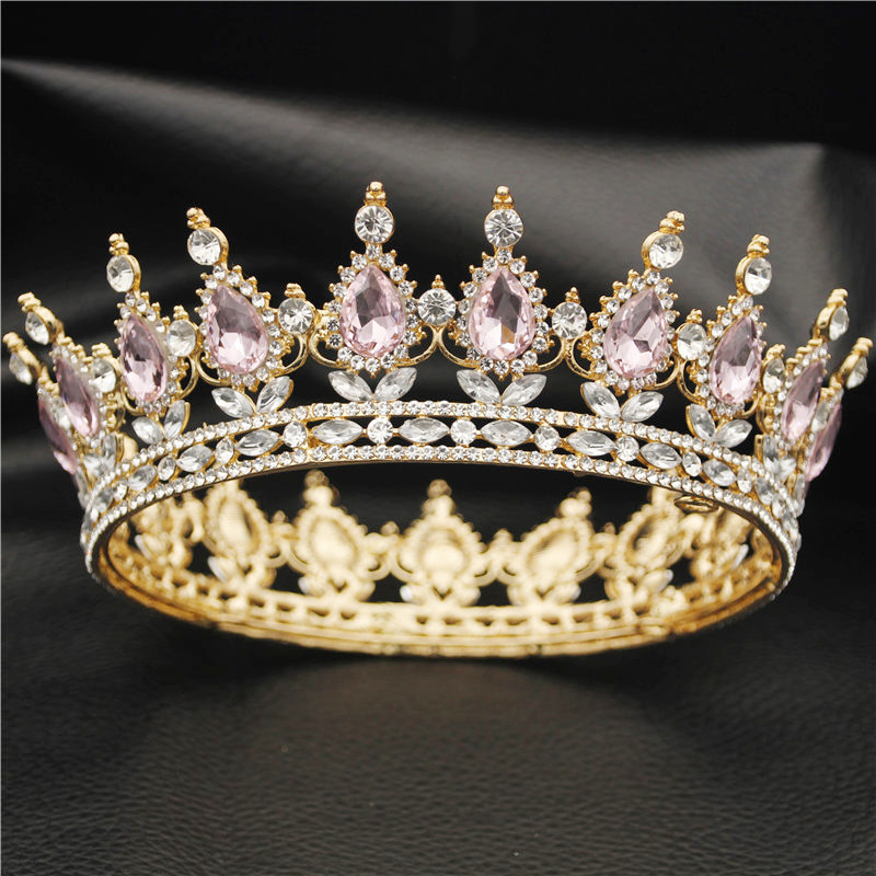Gold/Silver Crystal Tiaras Baroque Round Crown Classic Royal Queen King Crowns Diadem Prom Wedding Hair Jewelry Accessories CJ191226