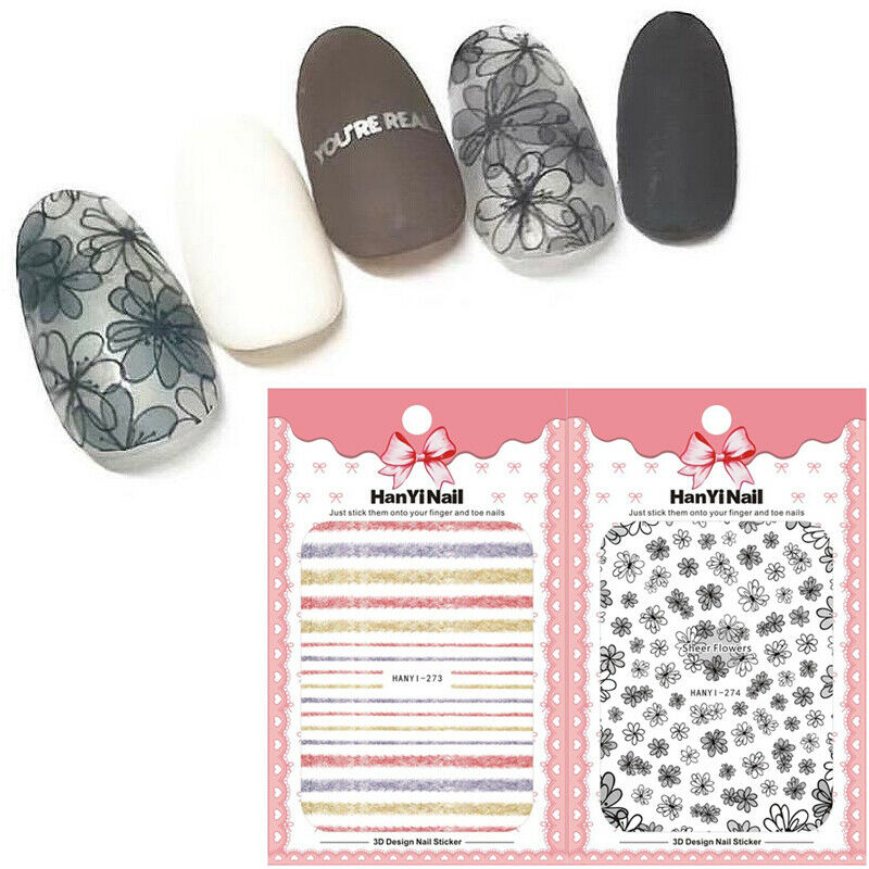 Sheers Flowers Liner Nail Art Sticker Decals 3D DIY Decoration Tips Gel Polish #765